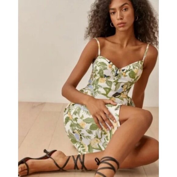 Reformation Rianne Midi Dress - Tropics Print Yellow Size 0 - Picture 1 of 10